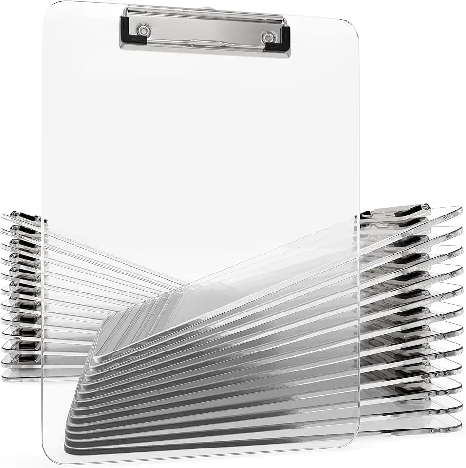 KIGGOS Acrylic Clipboards 12.5 x 9, Clear 25 Pack Letter Size Clip Boards with Low Profile Metal Clips, Hold up to 100 Sheets, Lightweight Set for Classroom, School, Office and Home