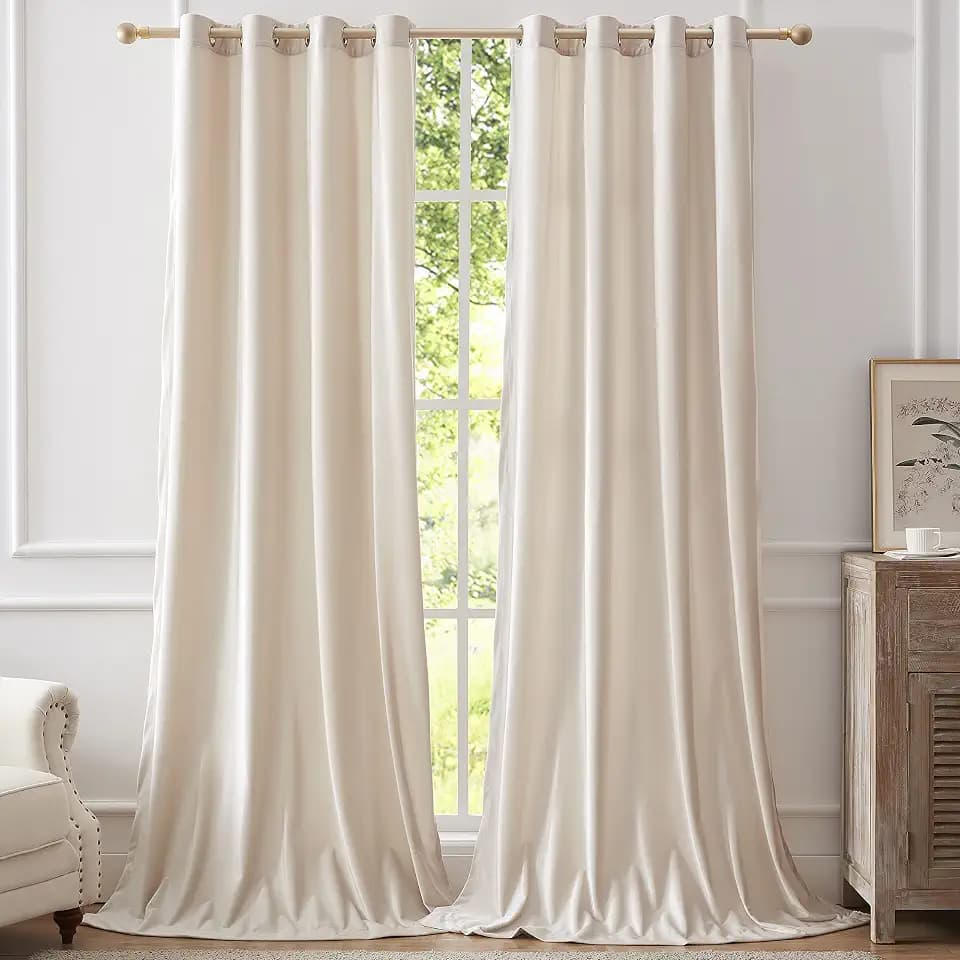 BULBUL Luxury Cream Iovry Velvet 96 inch Curtains 2 Panels,Floor to Ceiling