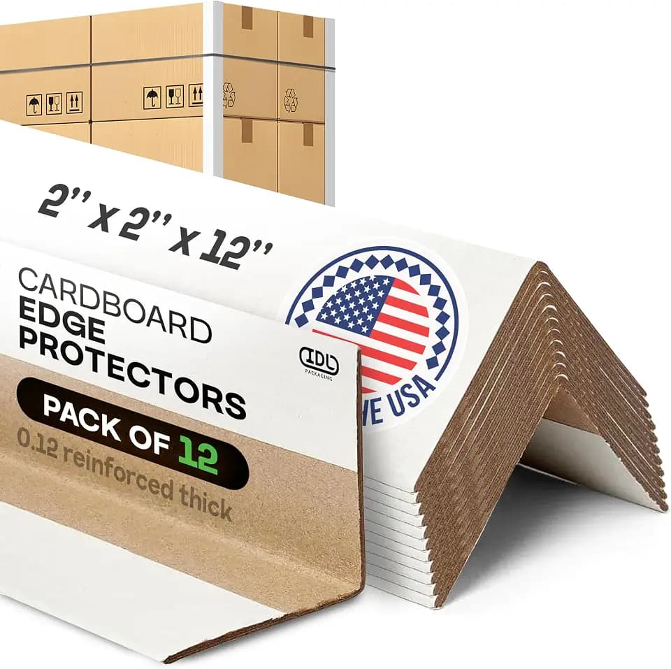 IDL Packaging 2” x 2” x 12” Cardboard Edge Protector (Pack of 12) - Corner Protectors for Shipping, Storage, & Moving – Reinforced Corner Guard Protection for Pallets, Wall Corners, & Furniture