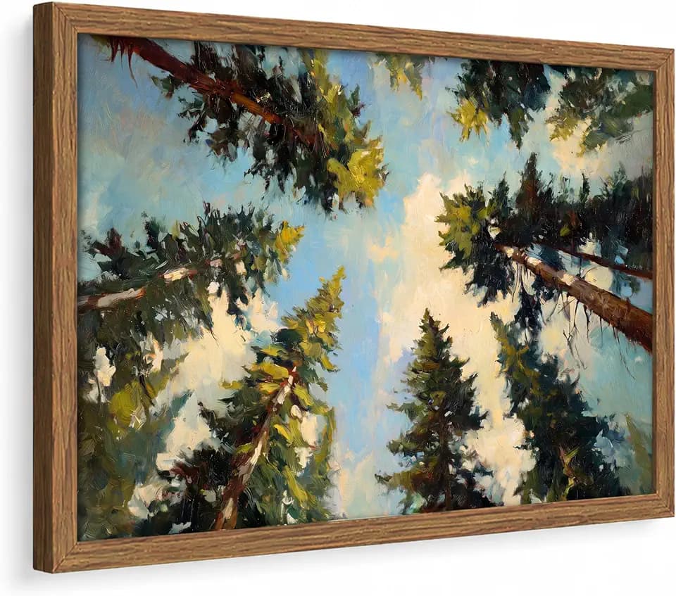 Framed Pine Forest Tree Wall Art Modern Nature Canvas Cabin Landscape Print