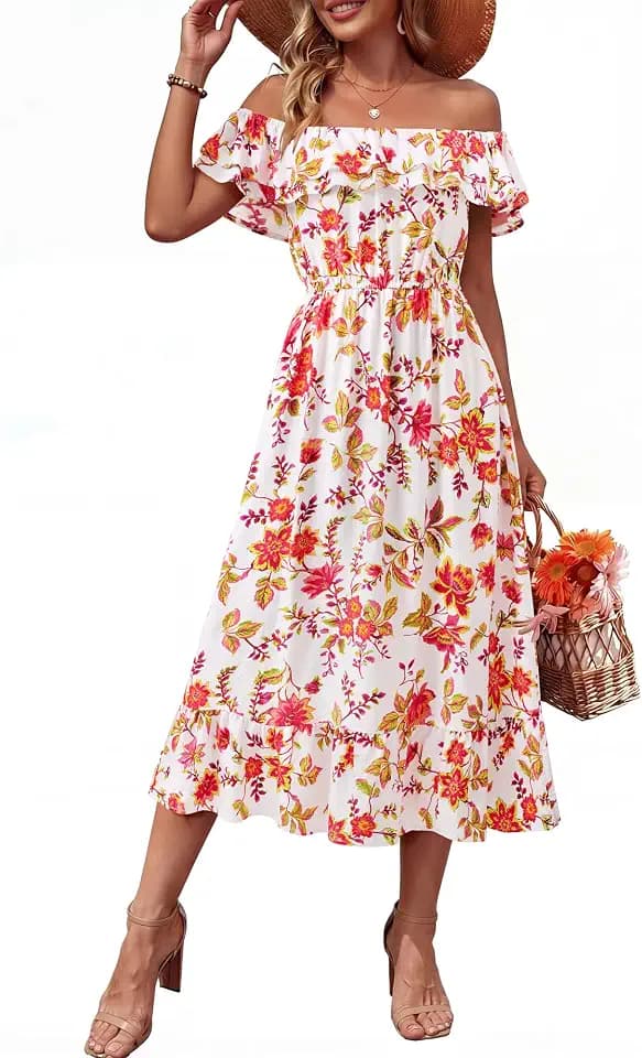 Lotusmile Summer Dresses for Women Boho Casual Midi Dress for Beach Vacation