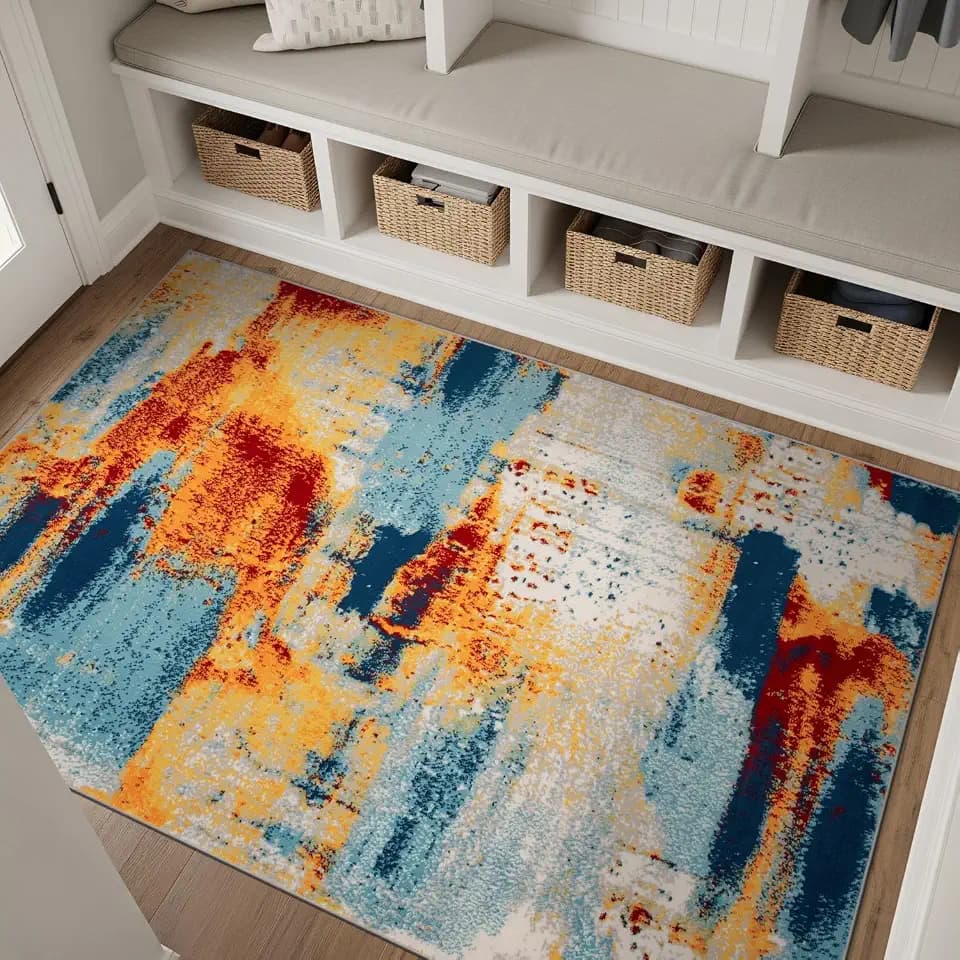 Rugshop Abstract Jute Backing Living Room Office Area Rug Multi 3'3" x 5'