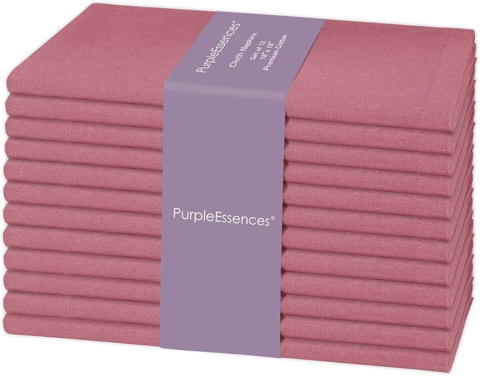 PurpleEssences Cloth Dinner Napkins 18x18 in Set of 12 - Dusky Rose