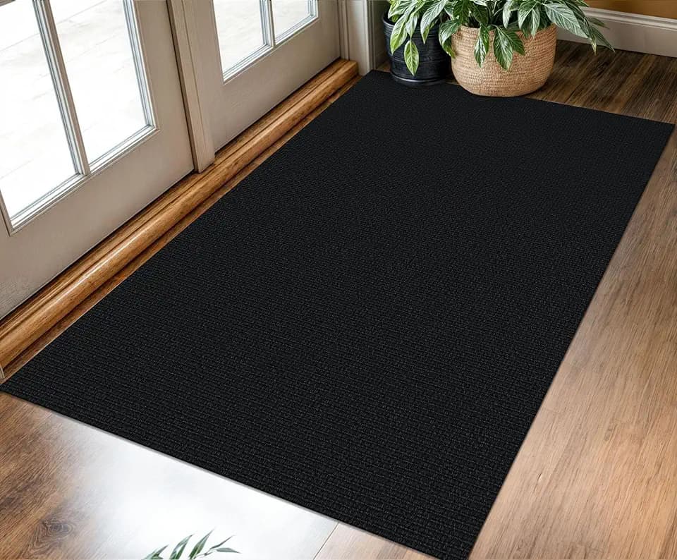 KOZYFLY 3x5 Washable Entryway Rug, Woven Non Slip Woven Area Rug, Heathered Charcoal Black