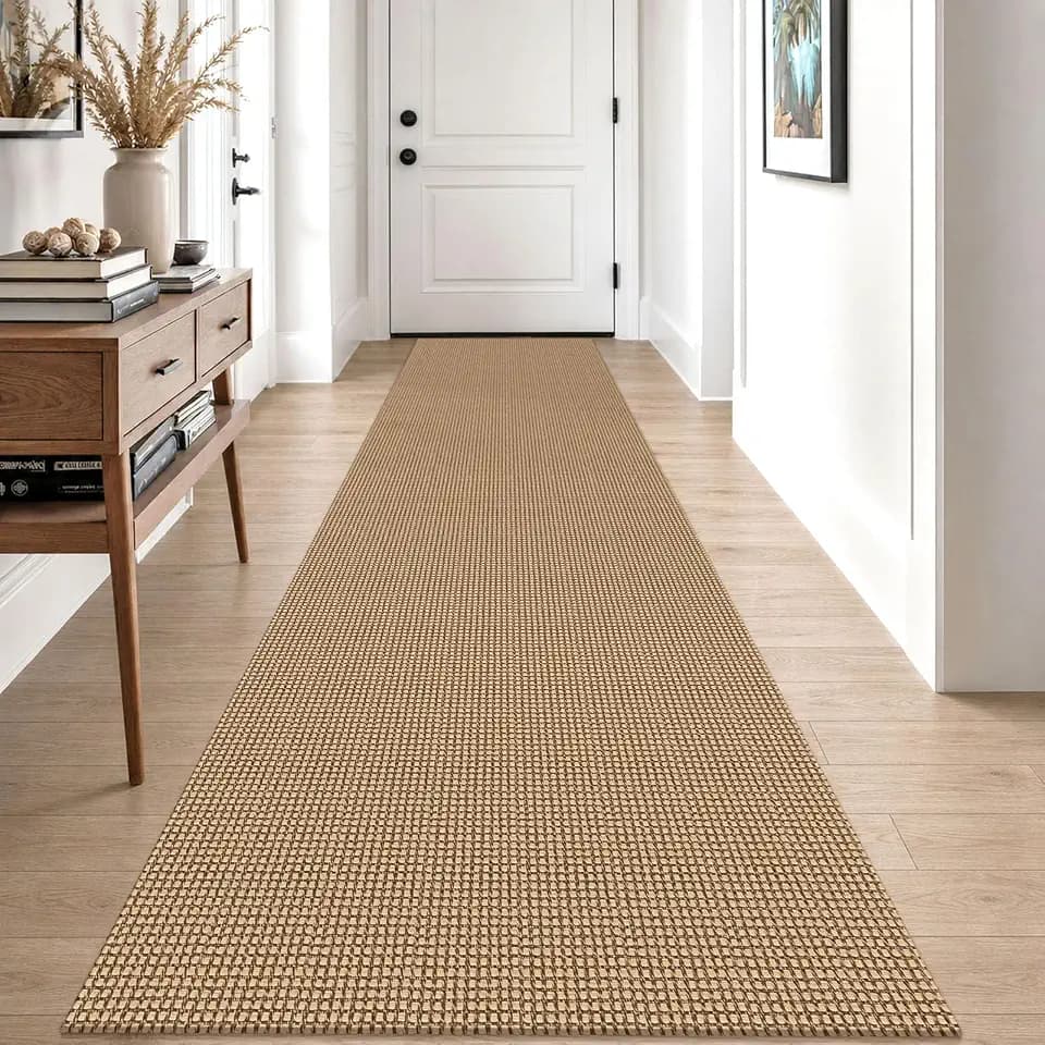 EARTHALL Woven Runner Rug 2.6x10 Ft Washable Runners for Hallways Long Non Slip Rubber Backed Kitchen Runner Braided Indoor Floor Carpet Runners for Entryway, Hallway, Kitchen, Orange/Tan/Brown