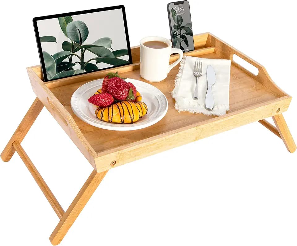 ROSSIE HOME Wood Bed Tray – Natural Bamboo, Fits 17.3” Laptops