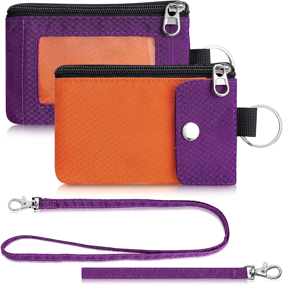 Artpaxy Minimalist Wallet For Mens Womens, Keychain RFID Blocking Zipper Small Wallet with ID Window 2 Lanyards,Water Resistant Travel Cash Card Coin Case Boys Girls