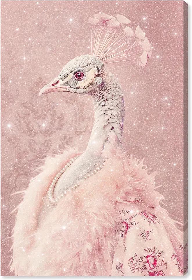 Art Remedy Classy Glam Peacock Canvas Pink Pop Wall Art, Gallery Wrapped, 30" x 45"