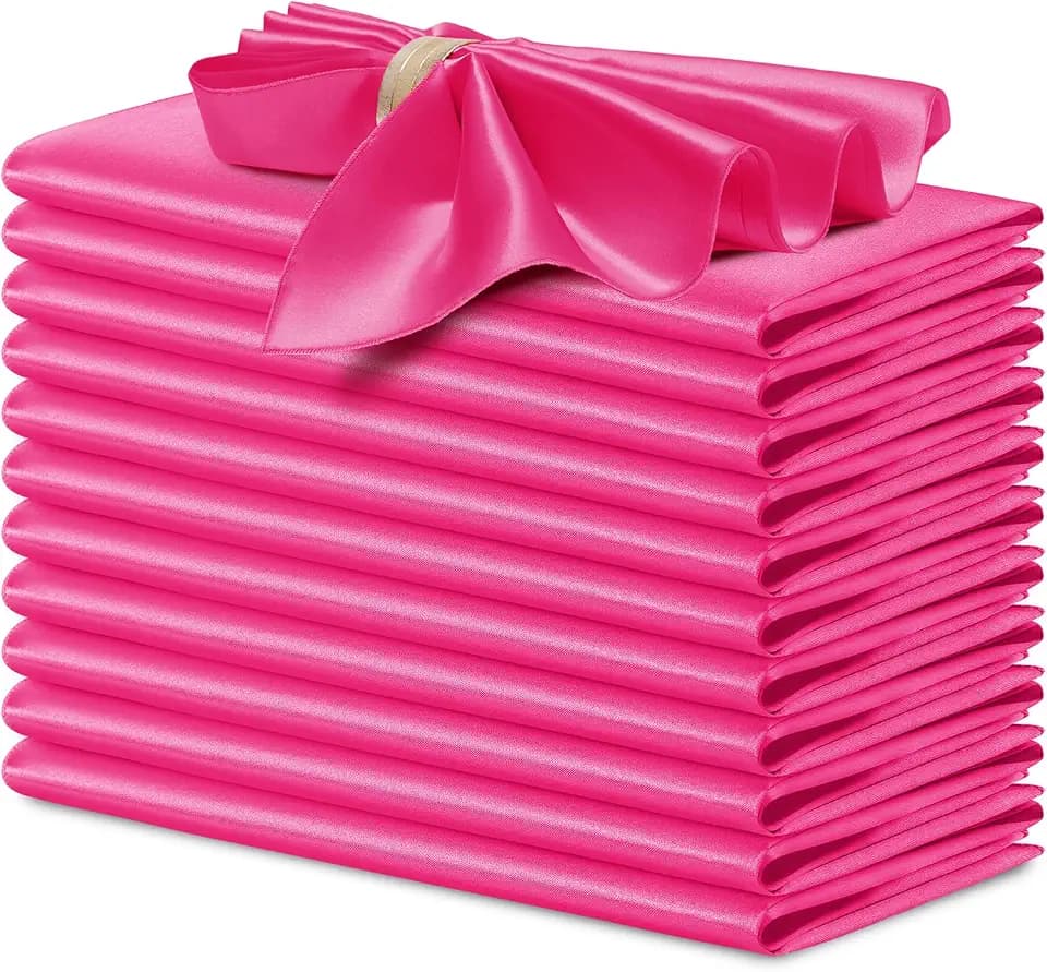 P Pothuiny 12 Pcs Hot Pink Satin Napkins 17 x 17 Inch, Satin Cloth Napkins