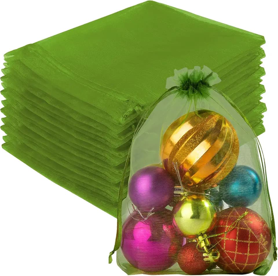 Crweety 50Pcs Large Organza Bags 6x9, Green Small Gift Bags Drawstring Bulk