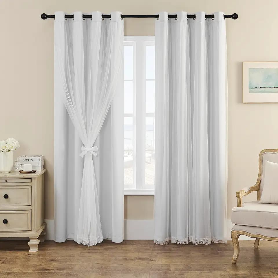naturetalk 90%-95% Blackout Curtains with Crushed Sheer – 2 Pieces Drape Panels Set – Antique Silver Grommet Top - White - 52" W x 108" L (2 Panels)