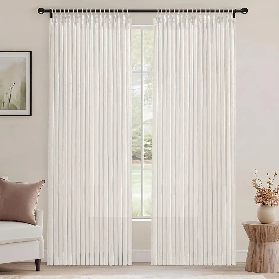 Hiasan Linen Pinch Pleated Curtains, 52" W x 84" L, Cream Beige,2 Panels