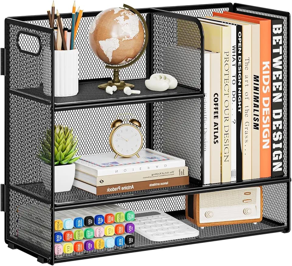 Marbrasse Desk Shelf Organizer with Handle, Bookshelf File Holder, Black