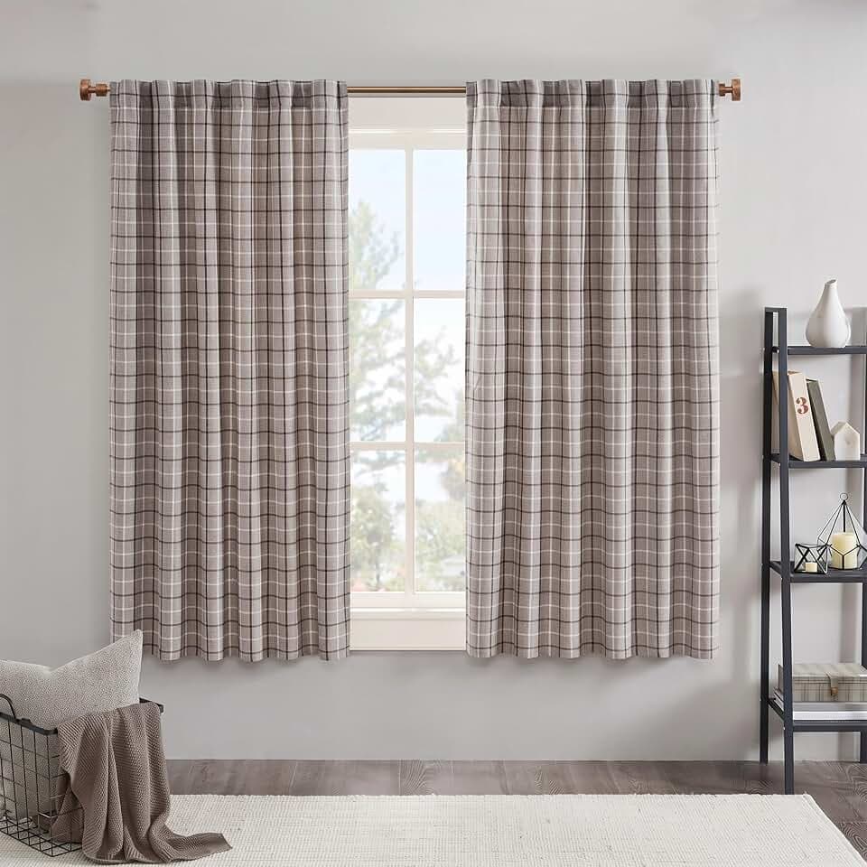 Madison Park Plaid Window Curtain Thermal Insulated, 1 Panel, 50x63 Brown