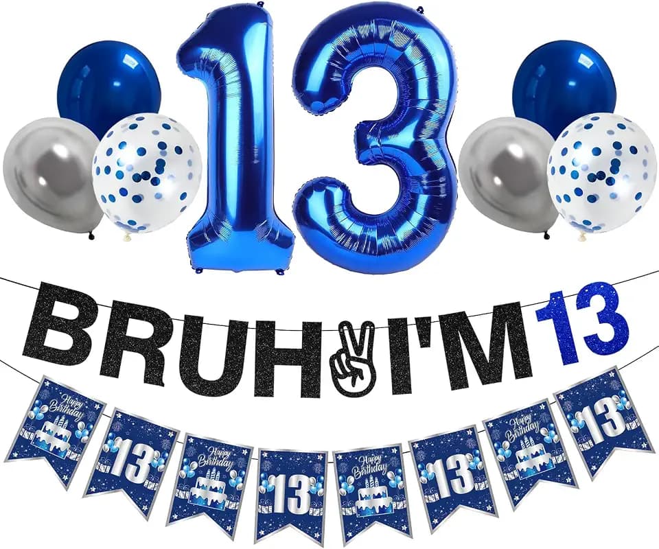 Zirtorei 13th Birthday Decorations for Boys, Bruh I'm 13 Party Supplies