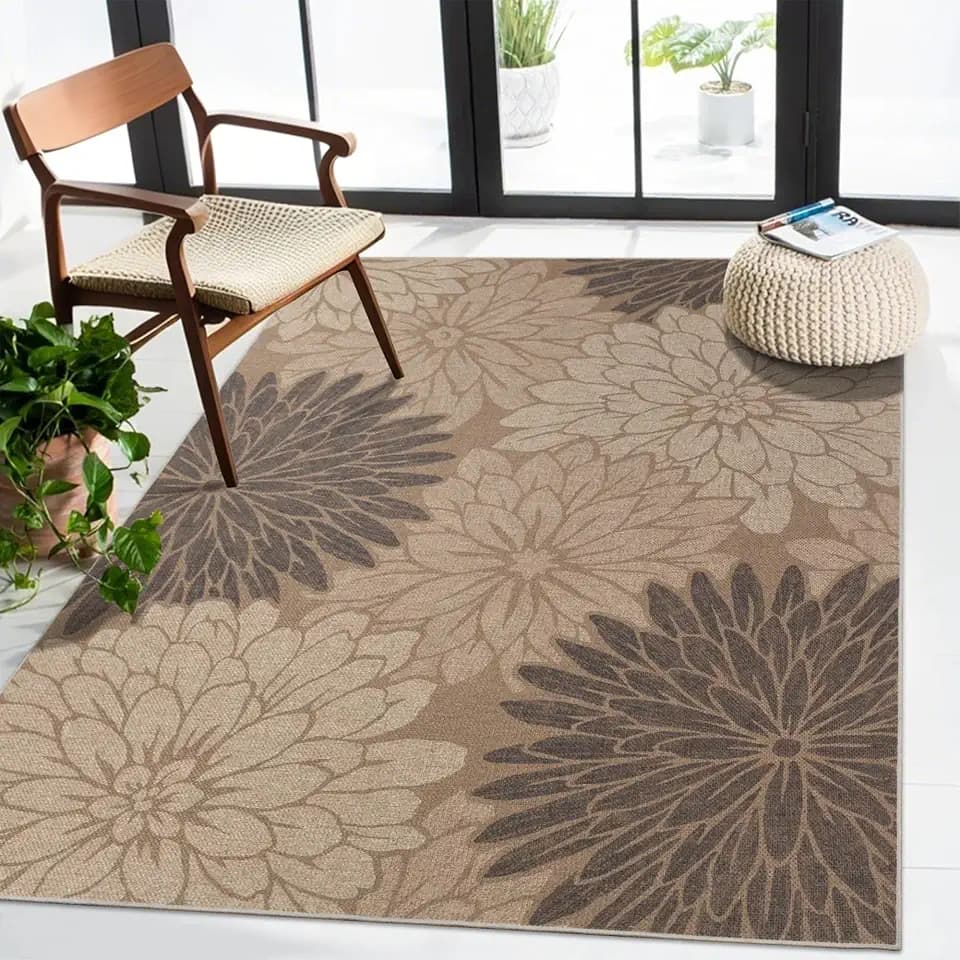3x5 Easy Jute Outdoor Rug Floral Textured Porch Rug for Entryway Front Door