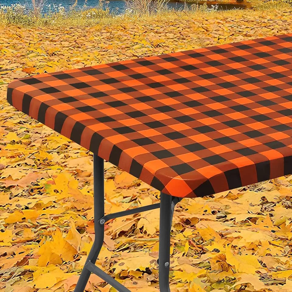Smiry 6 Foot Picnic Table Cloth, Flannel Backed Fitted Vinyl tablecloths