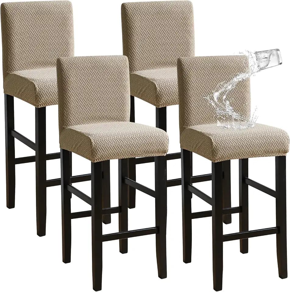 FORCHEER Bar Stool Covers with Backs Camel Set of 4 Stretch Jacquard Waterproof Counter Stool Slip Covers Washable Removable