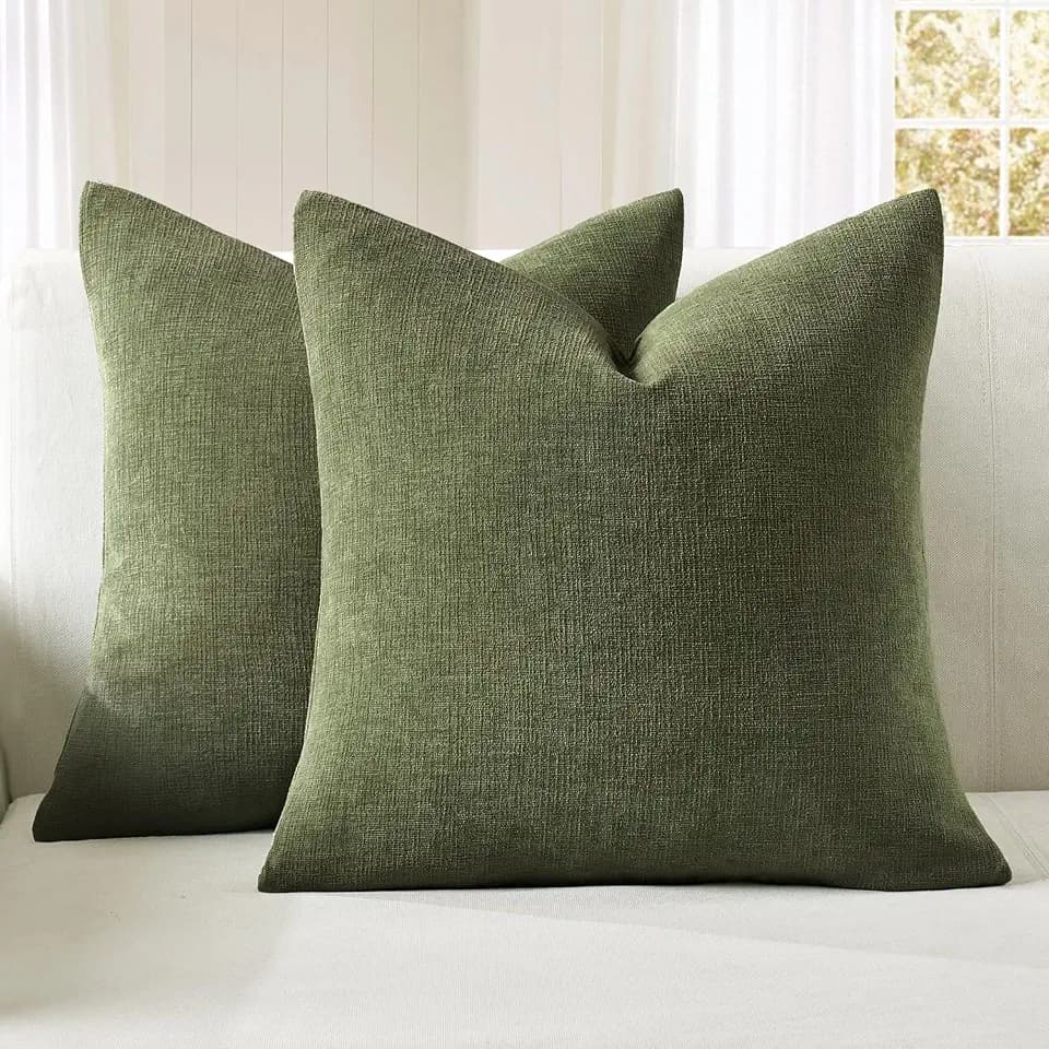 MIULEE Olive Green Chenille Couch Throw Pillow Covers, 20x20