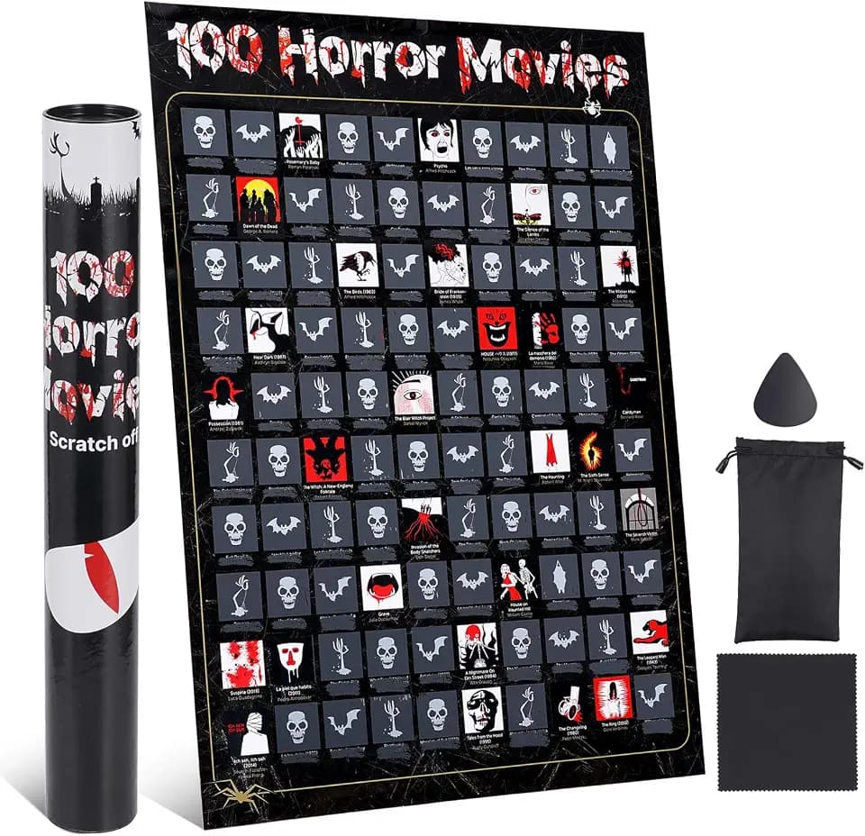 Top Horrors Movie Scratch Off Poster - 100 Lconic Horror Films,Horrors of all Time Bucket List,Halloween Wall Decor and Thoughtful Gift for Horror Movie Fans,Stunning Artwork by Hand - Films to Watch