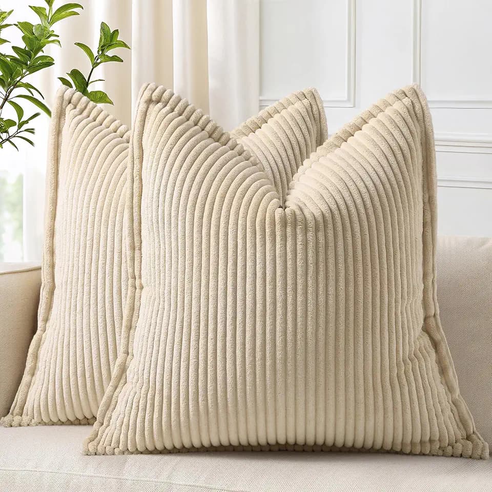 decorUhome Fall Corduroy Natural Beige Throw Pillow Covers 24x24 Set of 2