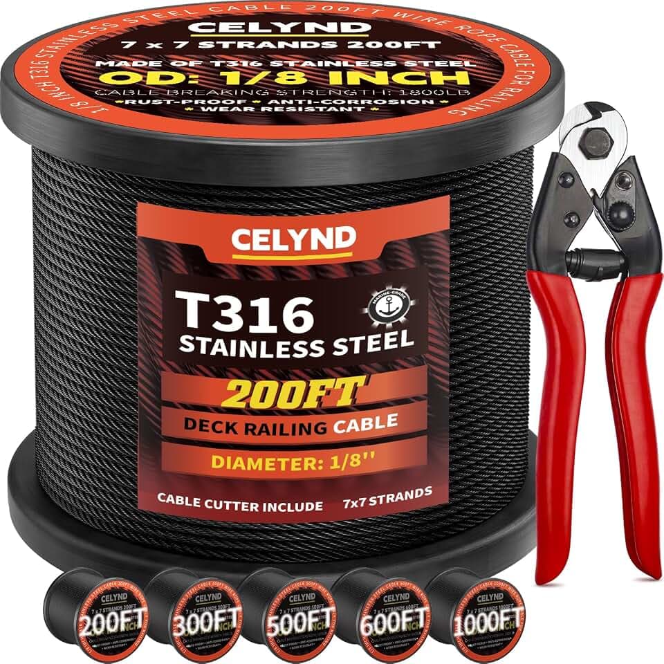 Black Stainless Steel Cable for Railing - 200FT 1/8" T316 Wire Rope