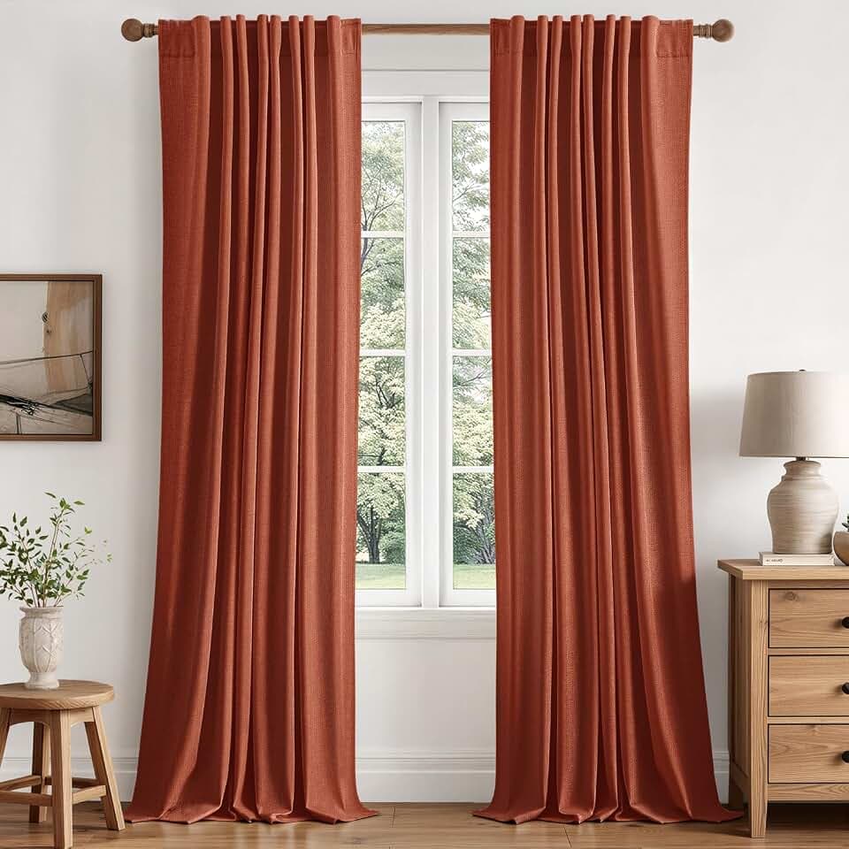 MIULEE Fall 100% Blackout Linen Curtains for Bedroom 40W x 108L Terracotta