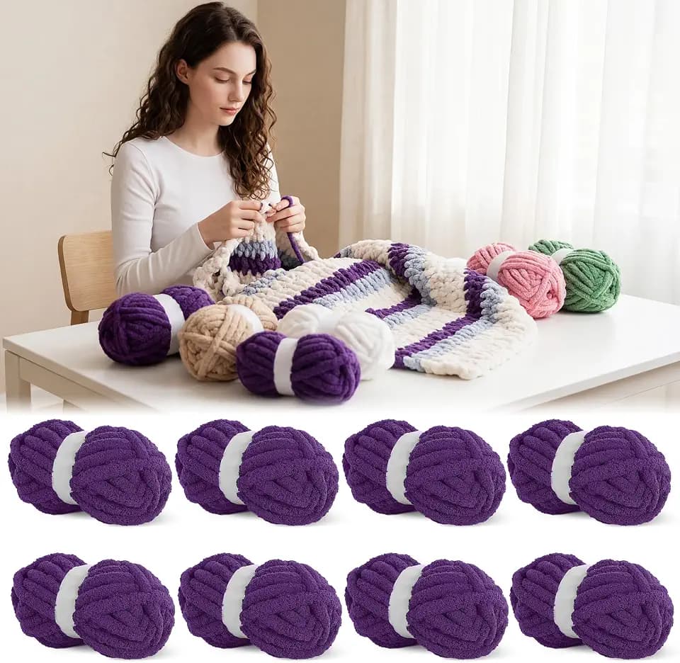 BALAPET Chunky Yarn for Hand Knitting, Super Soft Thick Plush Yarn for Blanket and Knit DIY, Fluffy Bulky Jumbo Yarn, Beginner Friendly, Machine Washable, 8 Skeins (8 oz / 27 Yards)