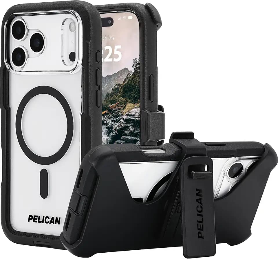 Pelican iPhone 17 Pro Case - Rugged MagSafe Phone Case -Voyager Black/Clear