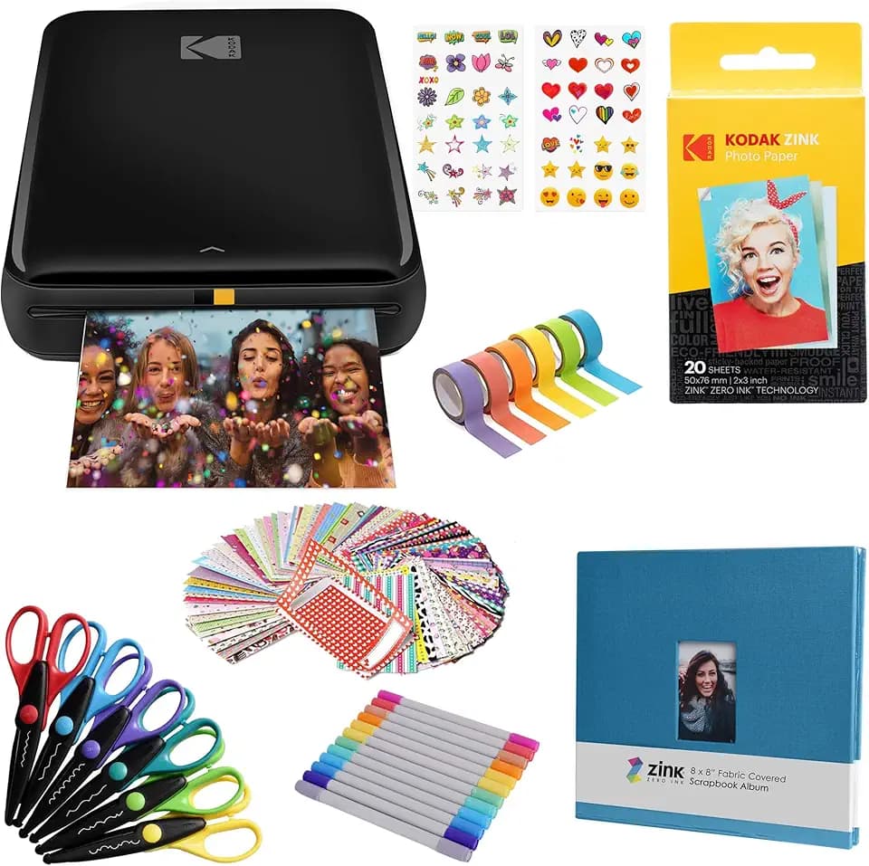 KODAK Step Instant-Fotodrucker mit Bluetooth/NFC, Zink Technologie & KODAK App für iOS & Android (Schwarz) Sammelalbum-Kit