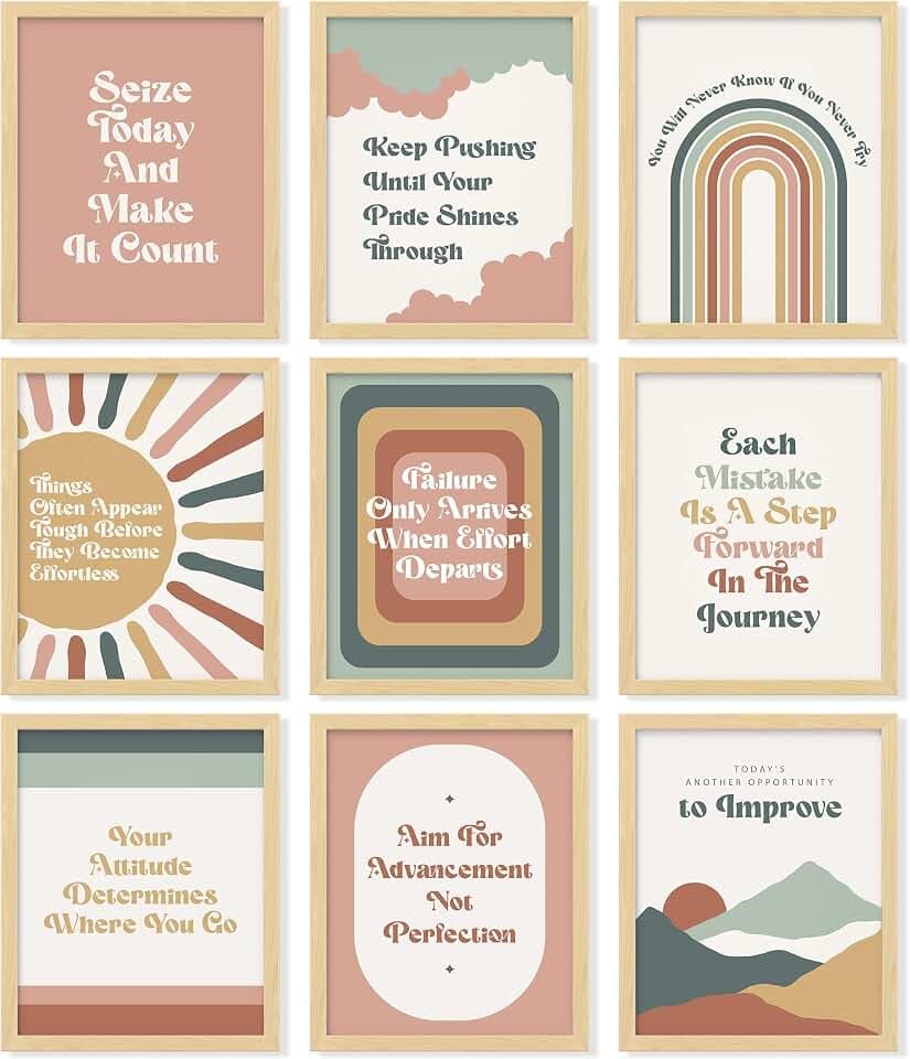 97 Decor Growth Mindset Posters for Classroom, 9 Boho Prints, 8x10
