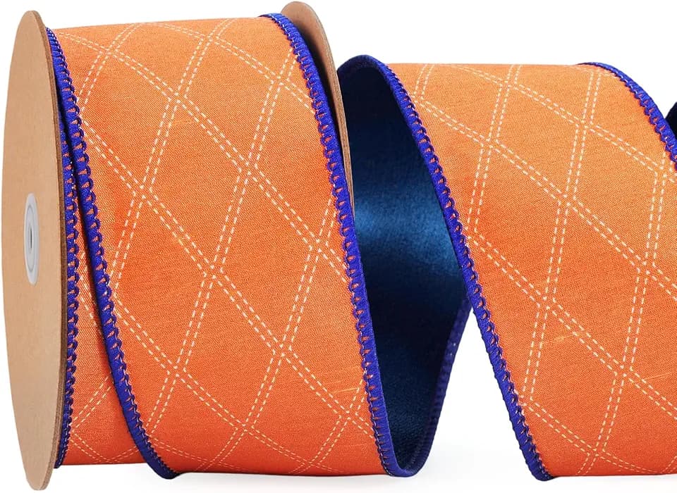 BIOBROWN Reversible Orange and Blue Fall Ribbon Wired, 2.5" x 10 Yard