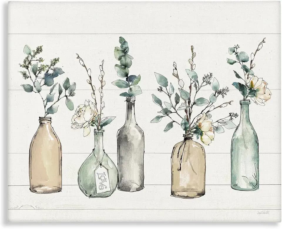 Stupell Industries Bottles and Plants Farm Wood Textured, Design by Anne Tavoletti Wall Art, 36 x 48, Multi-Color