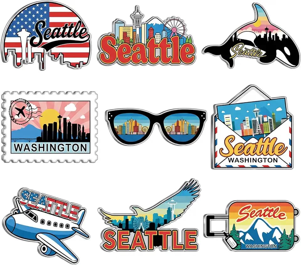 Tellegloww 18 Pcs Seattle Fridge Magnet Magnetic City Refrigerator Stickers Metal Seattle Souvenir Gifts Refrigerator Magnets Home Decoration Accessories
