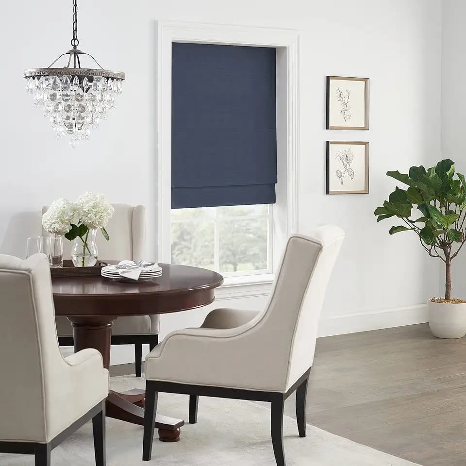 Eclipse Faux Silk Total Privacy Blackout Cordless Lined Window Roman Shade for Living Room, 27 in x 64 in, Indigo