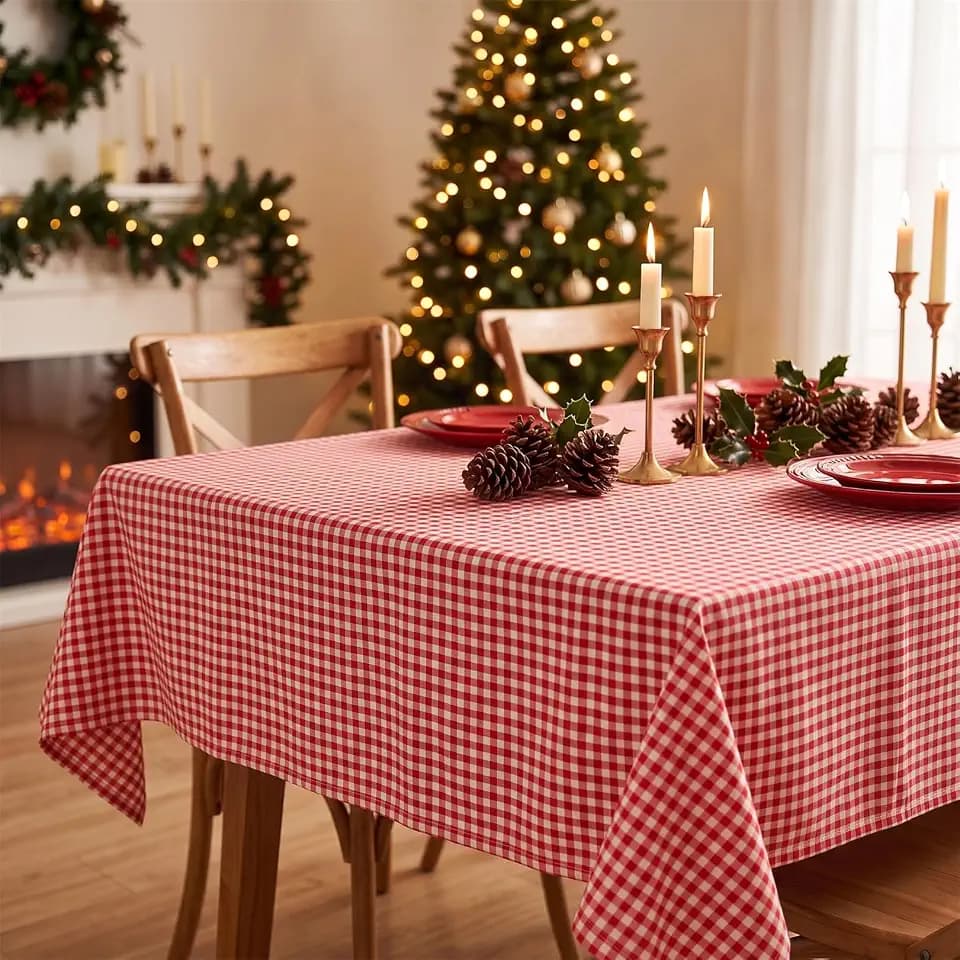 DUOBAO Red and White Checkered Tablecloth 54x54 Inch Gingham for Picnic