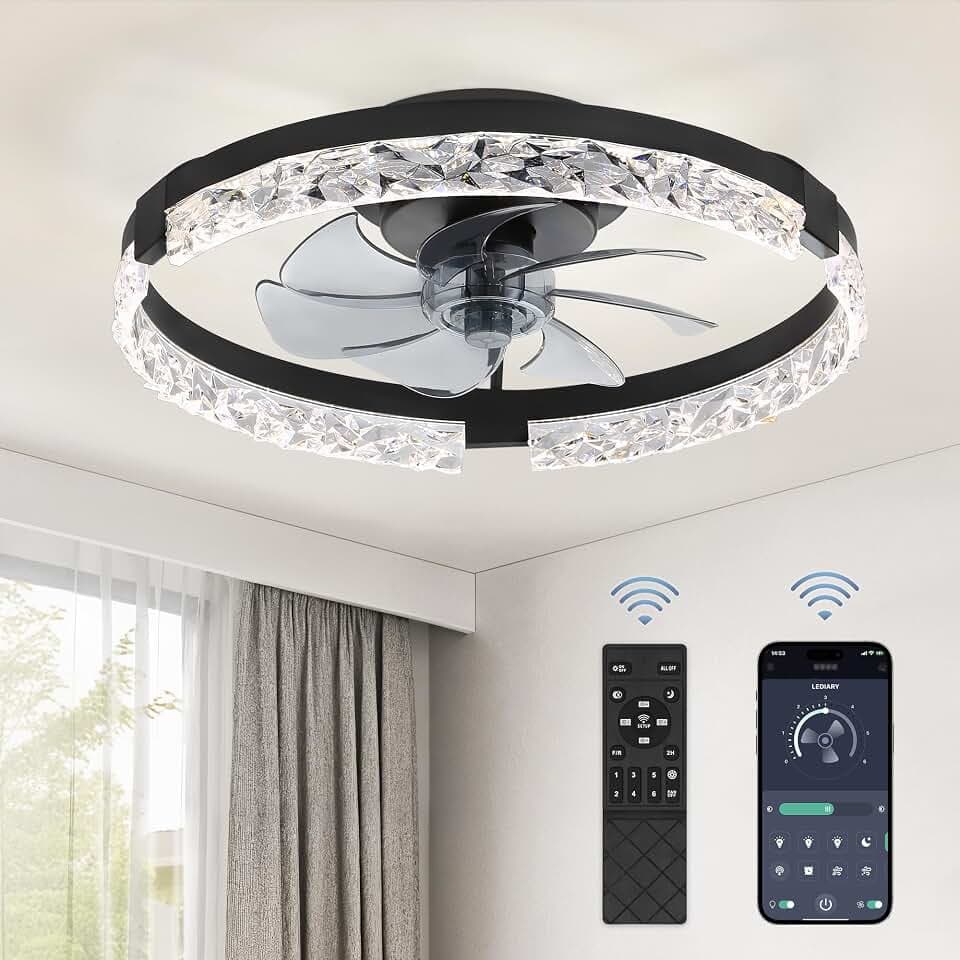 LEDIARY 20" Low Profile Ceiling Fans with Lights, APP & Remote, Black