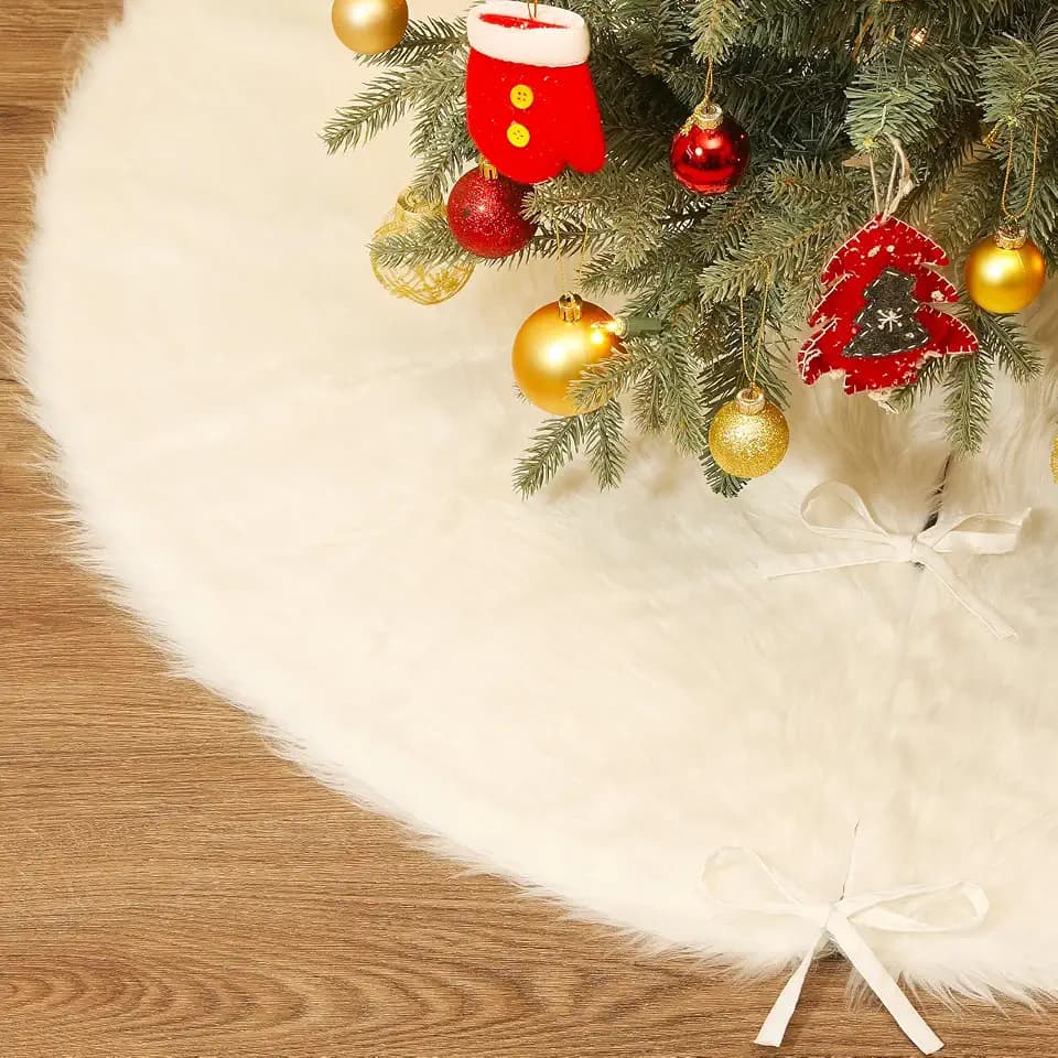 Lewondr Christmas Tree Skirt, White, 48-inch