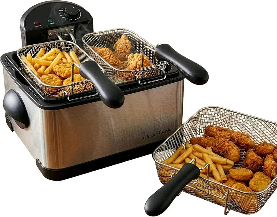 Classic Cuisine Deep Fryer, 4L Electric Oil Fryer, Silver, 16”x12.5”x9”