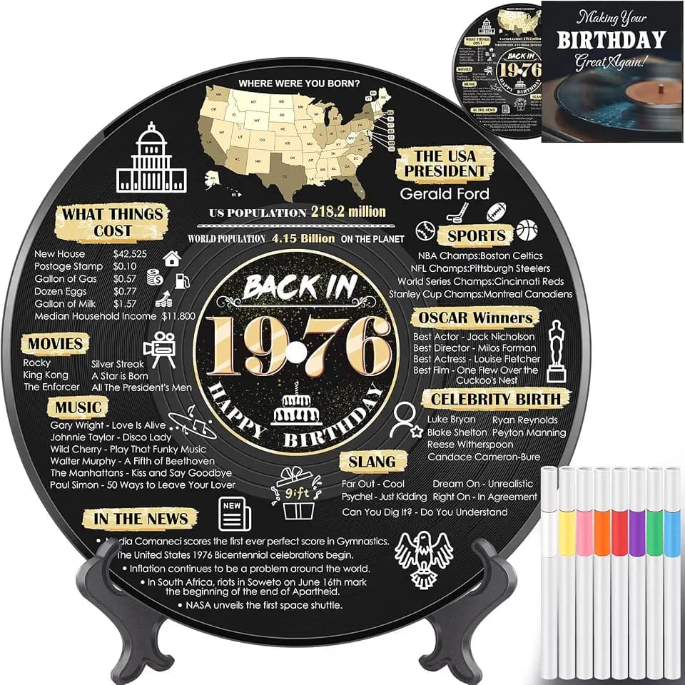 Vinyl Record 50th Guest Book, Back in 1976 Birthday Decorations Signing