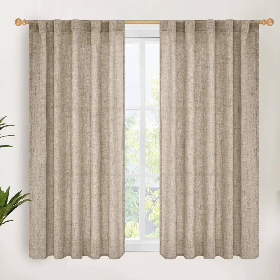 YoungsTex Dark Oatmeal Linen Semi Sheer Curtains 54 Inch Length Tan Drapes