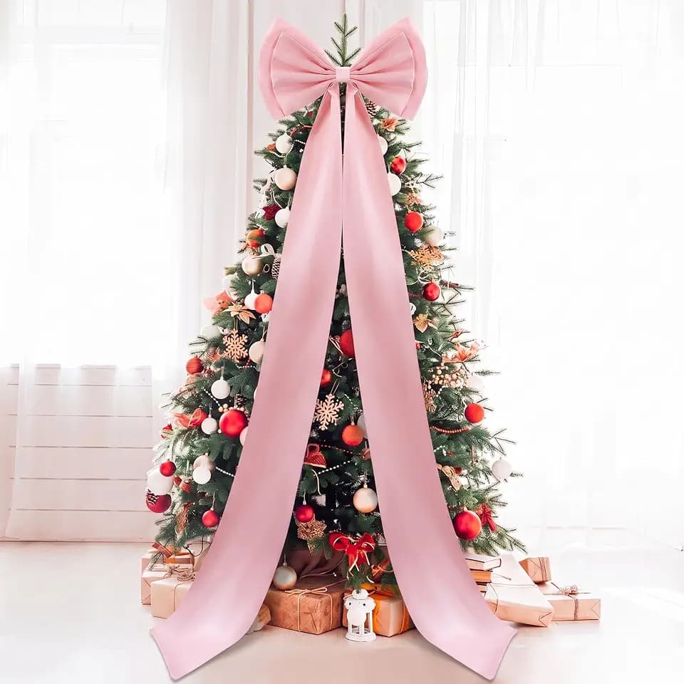 Wavwavw Christmas Giant Satin Bow Decor Dusty Pink Big Bow, 75 x 18 Inches