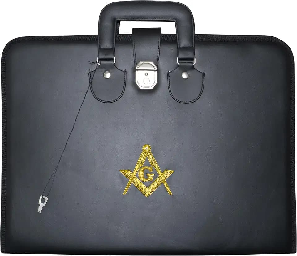 Masonic Apron and Chain Collar Case Black with Handle, Master Mason Embroidered Emblem | Art Portfolio Carrying Bag