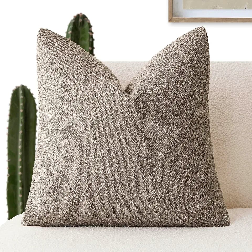 Foindtower Decorative Textured Boucle Throw Pillow Covers Accent Solid Pillow Cases Neutral Soft Cozy Couch Cushion Case for Chair Sofa Bedroom Living Room Home Decor 18x18 Inch,1PC,Light Taupe