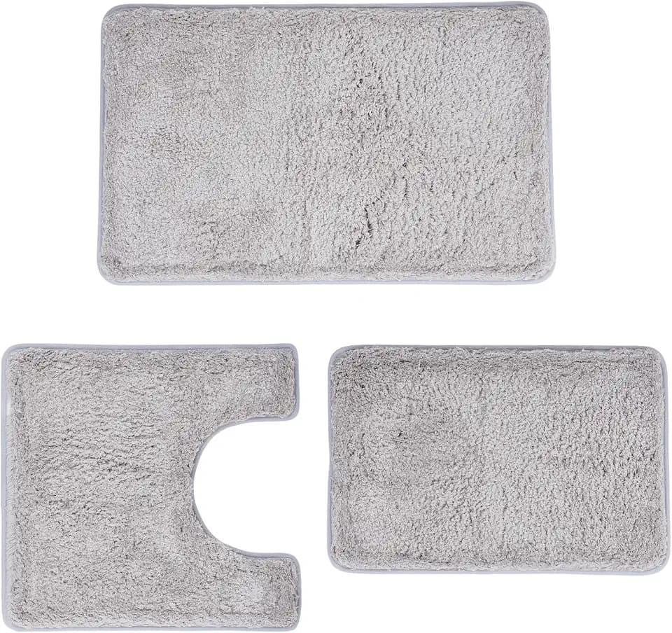 3 Pieces Luxury Bathroom Rug Set with U-Shaped Toilet Rug, Non-Slip Rubber Bottom, Thick Microfiber Fluffy Plush, Water absorption, Quick Dry, Ultra Soft, Bath Mats for Bathroom, Tub(Light Grey)