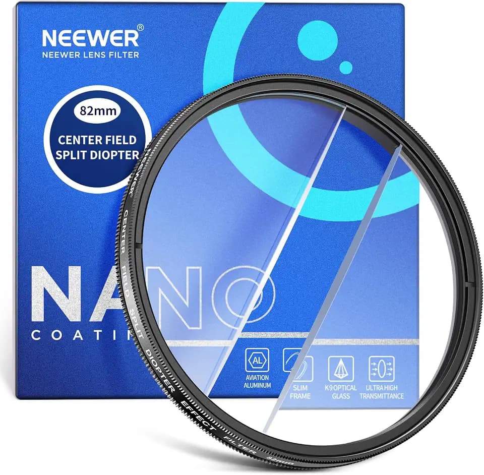NEEWER 82mm Mittelfeld geteilter Dioptrien Effekt Filter, Kamera Linear Prisma K9 optischer Glasfilter mit Aluminiumrahmen, unscharfe Brechung Vordergrund wiederholte Farbeffekt Kameraobjektiv Zubehör