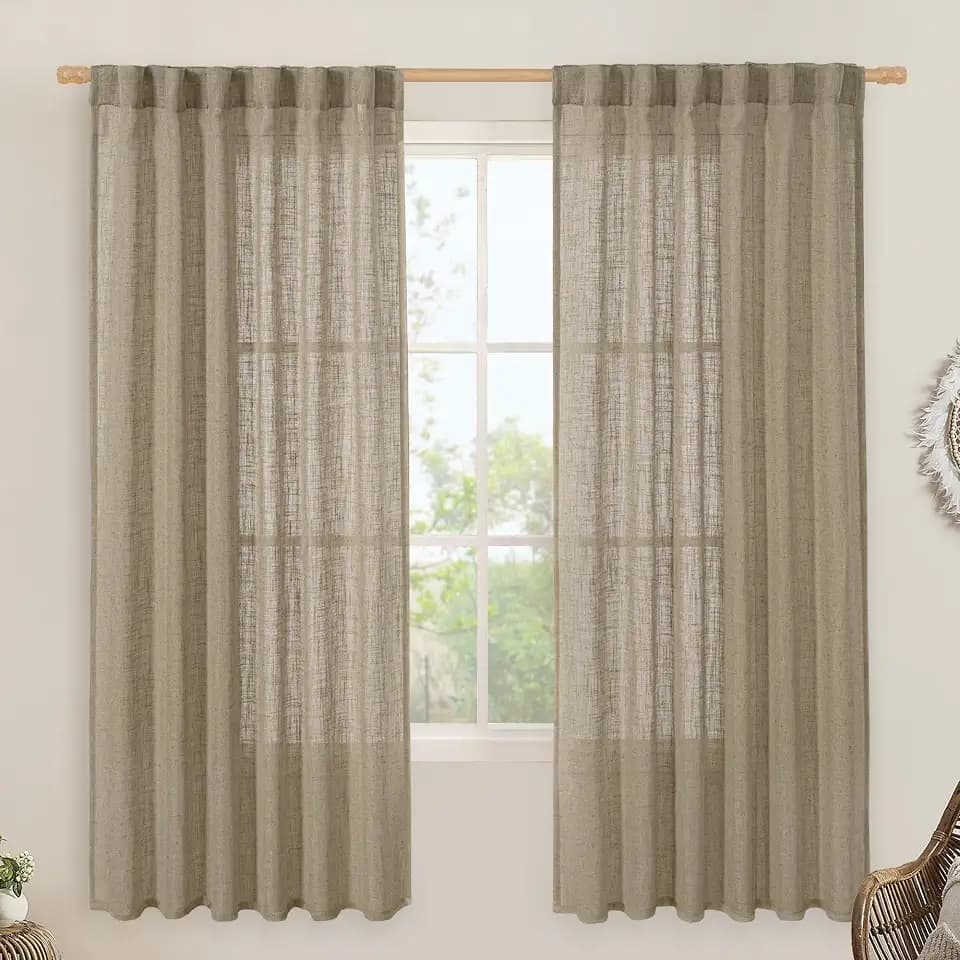 LAMIT Taupe 72 inch Linen Curtains for Living Room, Light Filtering Panels