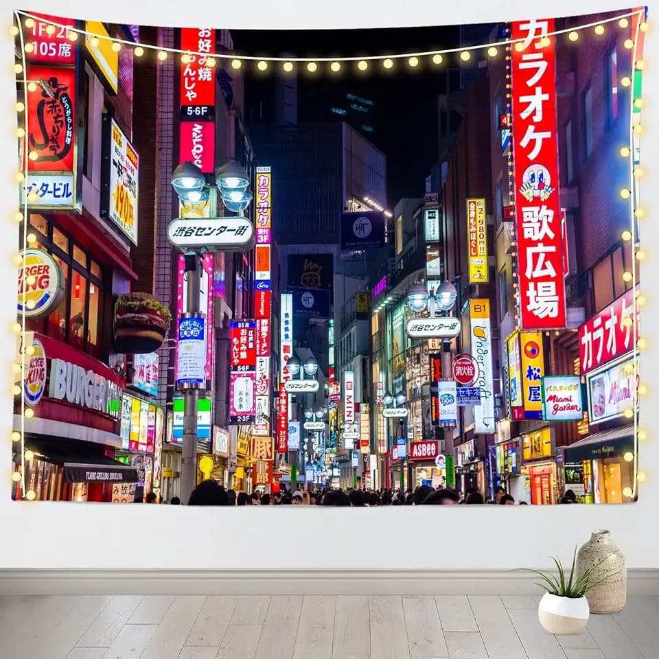Loccor 80''x60'' Tokyo City Tapestry Japan Neon Lights Signboard Billboards Shinjuku Street Night View Wall Hanging for Kids Adults Party Decorations Living Room Dorm Decor