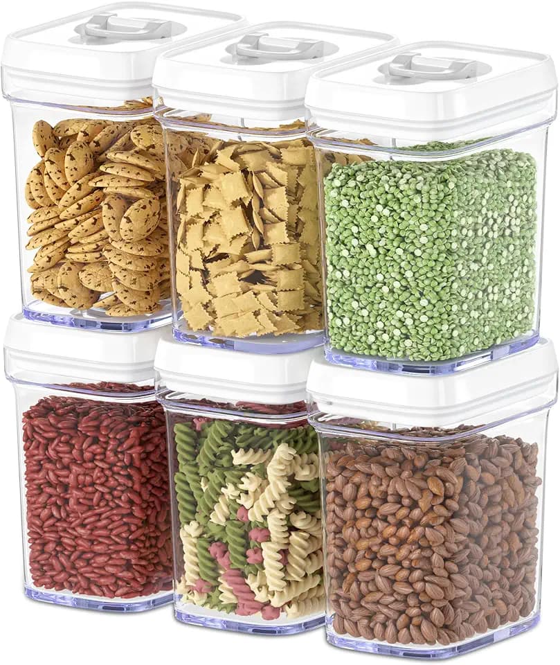DWËLLZA KITCHEN Airtight Food Storage Containers for Pantry With White Lids 1L - 6 Pack - Clear Plastic Air Tight Kitchen Containers Pantry Organization and Storage BPA-Free Keeps Food Fresh & Dry