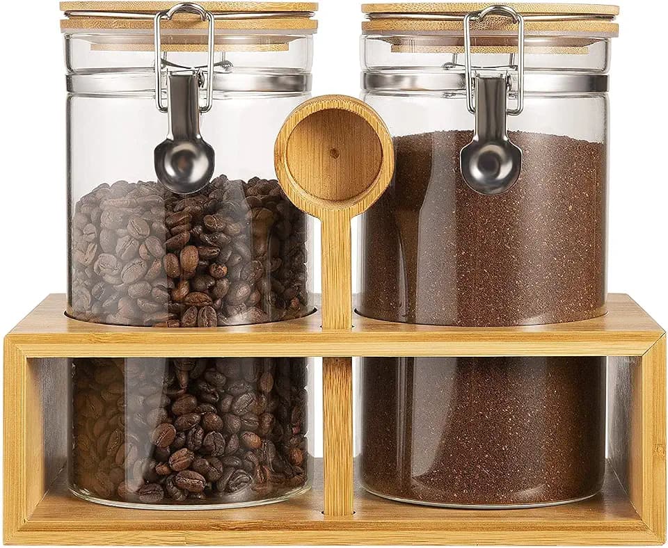 Yangbaga Coffee Container with Shelf, 2P 45OZ Glass Airtight Coffee Holder